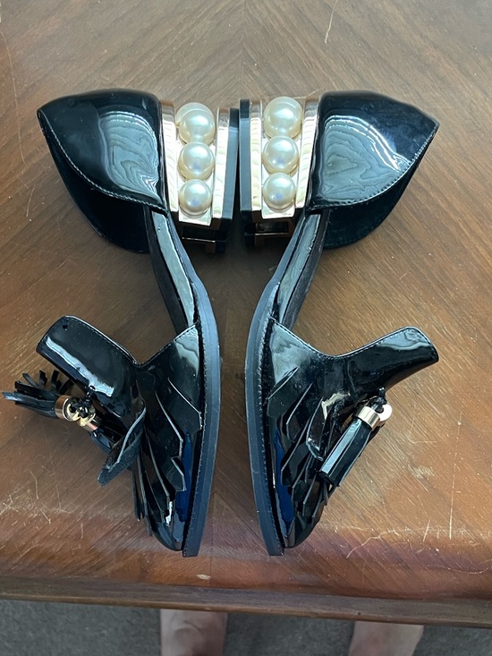 Jeffrey Campbell Shoes - Jeffrey Campbell Black Patent Tassel Pearl Heel Loafers